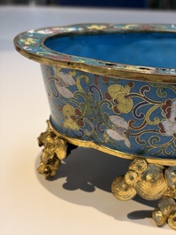 A Chinese cloisonn&eacute; quatrefoil jardini&egrave;re with later European-mounted feet, 18/19th C.