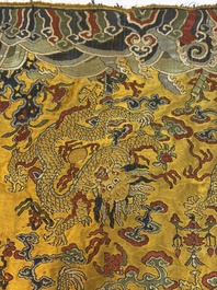 A Chinese yellow-ground kesi silk 'Dragon' panel, 18/19th C.