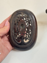 Two Chinese bronze censers, one with a wooden cover,  Ti An 惕庵 mark, 19th C.