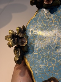 A Chinese cloisonn&eacute; quatrefoil jardini&egrave;re with later European-mounted feet, 18/19th C.