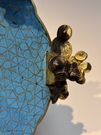 A Chinese cloisonn&eacute; quatrefoil jardini&egrave;re with later European-mounted feet, 18/19th C.