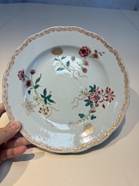 Nine Chinese famille rose plates with floral design, Qianlong