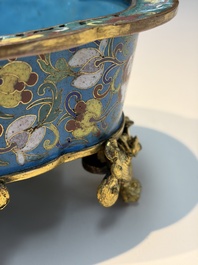 A Chinese cloisonn&eacute; quatrefoil jardini&egrave;re with later European-mounted feet, 18/19th C.
