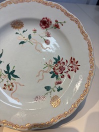 Nine Chinese famille rose plates with floral design, Qianlong