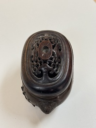Two Chinese bronze censers, one with a wooden cover,  Ti An 惕庵 mark, 19th C.