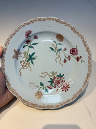 Nine Chinese famille rose plates with floral design, Qianlong