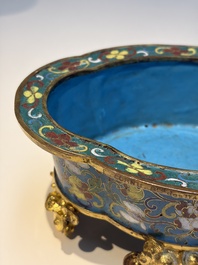 A Chinese cloisonn&eacute; quatrefoil jardini&egrave;re with later European-mounted feet, 18/19th C.