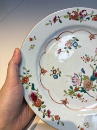 Nine Chinese famille rose plates with floral design, Qianlong