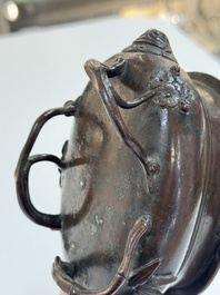 Two Chinese bronze censers, one with a wooden cover,  Ti An 惕庵 mark, 19th C.