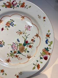Nine Chinese famille rose plates with floral design, Qianlong
