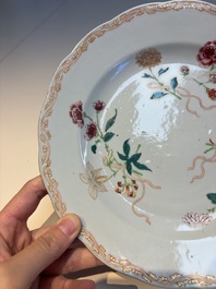 Nine Chinese famille rose plates with floral design, Qianlong