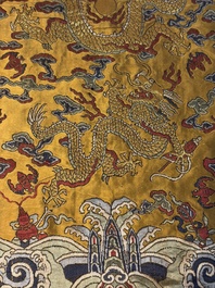 A Chinese yellow-ground kesi silk 'Dragon' panel, 18/19th C.
