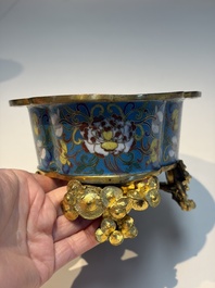 A Chinese cloisonn&eacute; quatrefoil jardini&egrave;re with later European-mounted feet, 18/19th C.