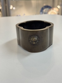 Two Chinese bronze censers, one with a wooden cover,  Ti An 惕庵 mark, 19th C.