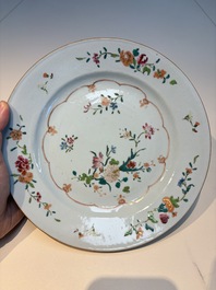 Nine Chinese famille rose plates with floral design, Qianlong