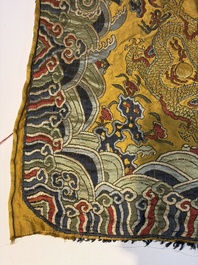 A Chinese yellow-ground kesi silk 'Dragon' panel, 18/19th C.