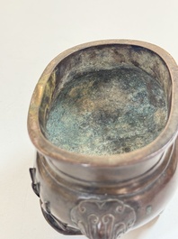 Two Chinese bronze censers, one with a wooden cover,  Ti An 惕庵 mark, 19th C.