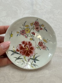 Four Chinese famille rose cups and saucers, Yongzheng/Qianlong