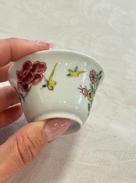 Four Chinese famille rose cups and saucers, Yongzheng/Qianlong