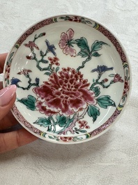 Four Chinese famille rose cups and saucers, Yongzheng/Qianlong