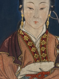 Chinese school: 'Elegant Lady and Dignitary', mixed media on paper, 20th C.