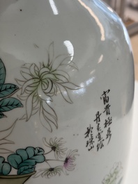 A Chinese famille rose 'Meng Mu San Qian 孟母三遷' and 'Antiquities' vase, signed Ye Yichun 葉宜春, dated 1923