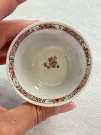 Four Chinese famille rose cups and saucers, Yongzheng/Qianlong