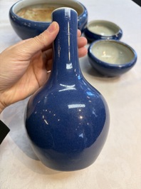 Four Chinese sacrificial blue-glazed wares, Qianlong mark, 18/19th C.