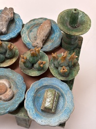 A Chinese sancai-glazed pottery model of an offering table, Ming
