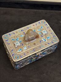 A Chinese enamelled silver rectangular casket adorned with an agate Millefo Buddha, 20th C.