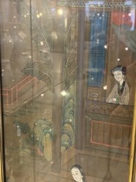 Chinese school: 'Courtyard Scenes with Figures', ink and colour on silk, 19th C.