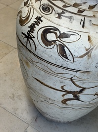 A large Chinese Cizhou ware slip-glazed wine jar, Ming