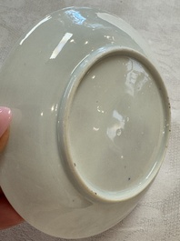 Four Chinese famille rose cups and saucers, Yongzheng/Qianlong