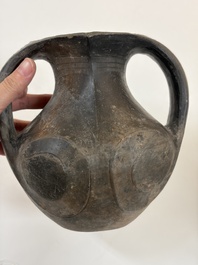 Two Chinese Sichuan black burnished pottery amphoras, Han