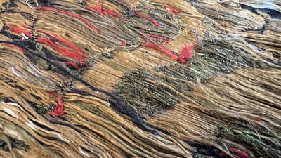 Two Chinese yellow-ground kesi silk 'Dragon' panels, late Ming