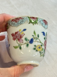 Eight sets of Chinese famille rose cups and saucers with floral design, Qianlong