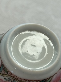 Four Chinese famille rose cups and saucers, Yongzheng/Qianlong