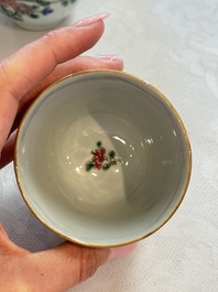 Eight sets of Chinese famille rose cups and saucers with floral design, Qianlong