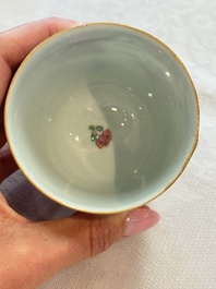 Eight sets of Chinese famille rose cups and saucers with floral design, Qianlong