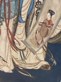 Chinese school: 'Elegant Lady and Dignitary', mixed media on paper, 20th C.