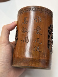 A group of 11 Chinese carved bamboo and wooden works, 19/20th C.