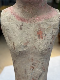 A Chinese cold-painted pottery stick man figure, Han