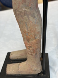 A Chinese cold-painted pottery stick man figure, Han