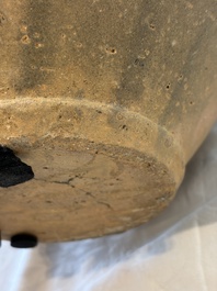 A large inscribed Chinese spiked funerary jar and cover, Northern Song, dated 1026