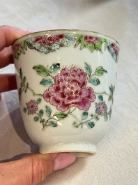 Eight sets of Chinese famille rose cups and saucers with floral design, Qianlong