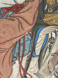 Chinese school: 'Elegant Lady and Dignitary', mixed media on paper, 20th C.