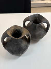 Two Chinese Sichuan black burnished pottery amphoras, Han