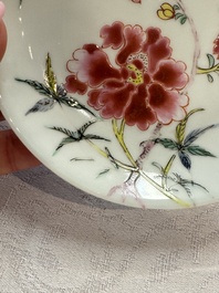 Four Chinese famille rose cups and saucers, Yongzheng/Qianlong