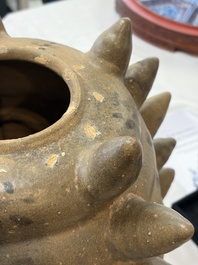 A large inscribed Chinese spiked funerary jar and cover, Northern Song, dated 1026