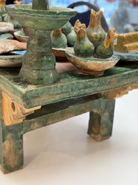 A Chinese sancai-glazed pottery model of an offering table, Ming